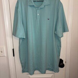 Men's Vineyard Vines OTG Performance Short Sleeve Polo XXL Teal Blue Stripe
